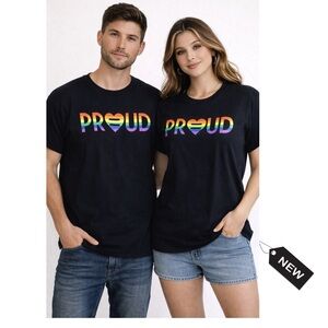 NWT Spencers unisex black rainbow pride short sleeve T-shirt